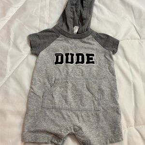 Carter's Gray 'Little Dude' Hooded One Piece outfit short sleeves & shorts 12M